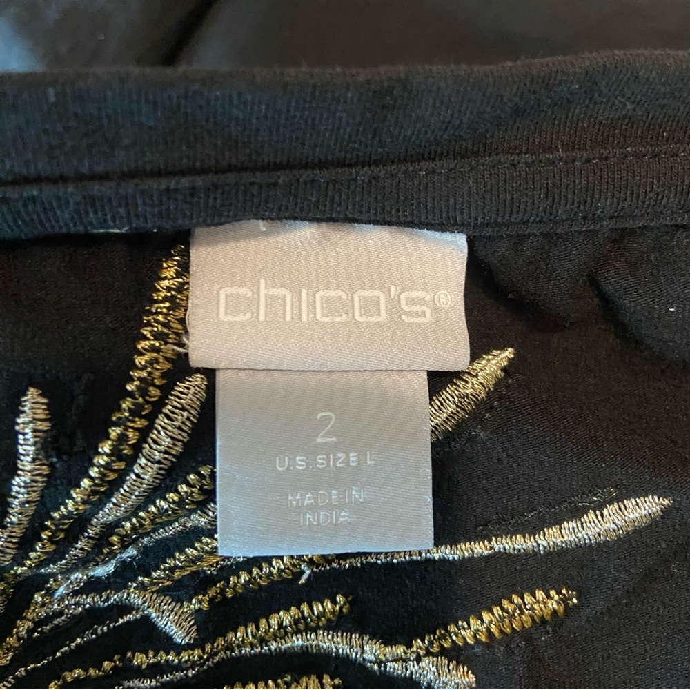 Chico's Sz 2 Fireworks Embroidered Metallic Sequin Blouse Poplin Puff Sleeve L - Picture 11 of 11